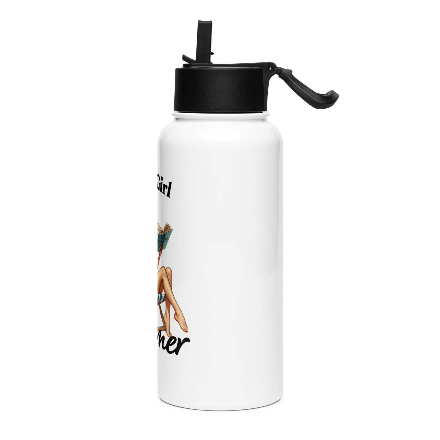 The TBRaring Bookish Shop Smut Girl Summer stainless steel water bottle features a straw lid and playful bookish design—perfect for any spicy romance fan.