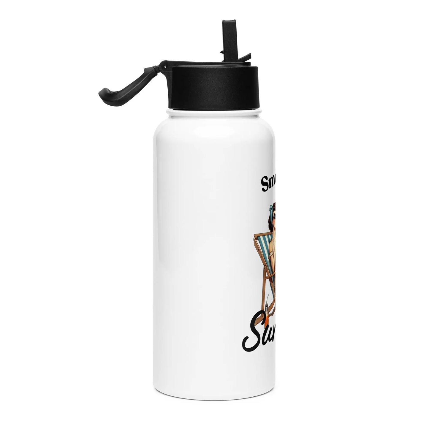 Stay hydrated with the TBRaring Bookish Shop Smut Girl Summer stainless steel water bottle, featuring a straw lid and a stylish dog in sunglasses on a beach chair—perfect for any spicy book lover!.