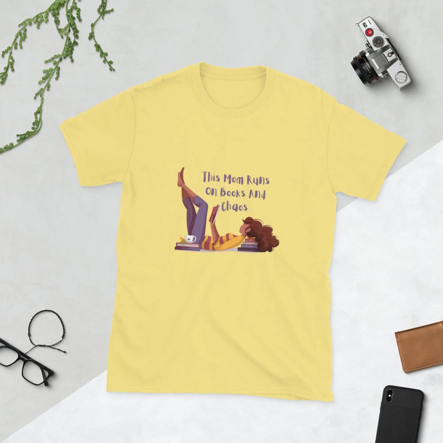 "This Mom Runs on Books and Chaos" Short - Sleeve Unisex Bookishly T-Shirt - TBRaring