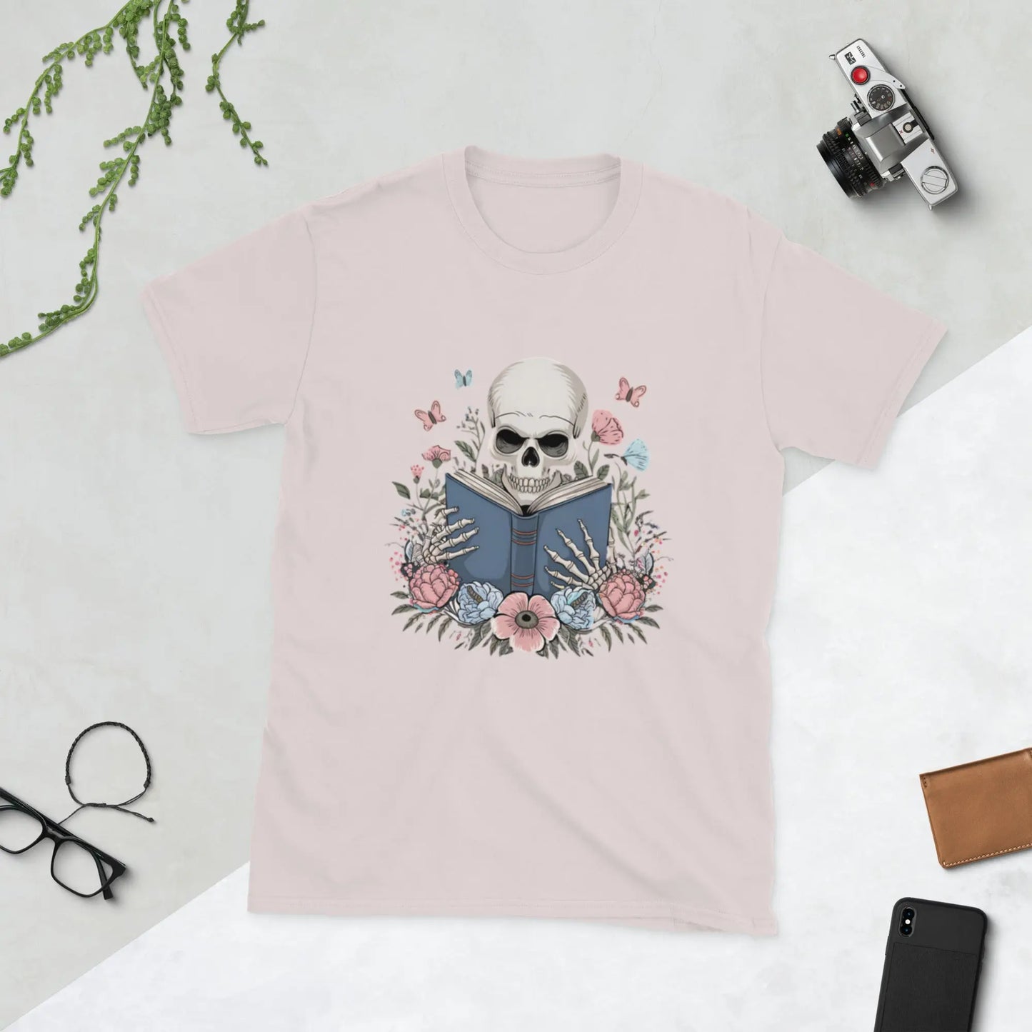 Bookish Shop Skeleton Reading Short - Sleeve Unisex T-Shirt - TBRaring