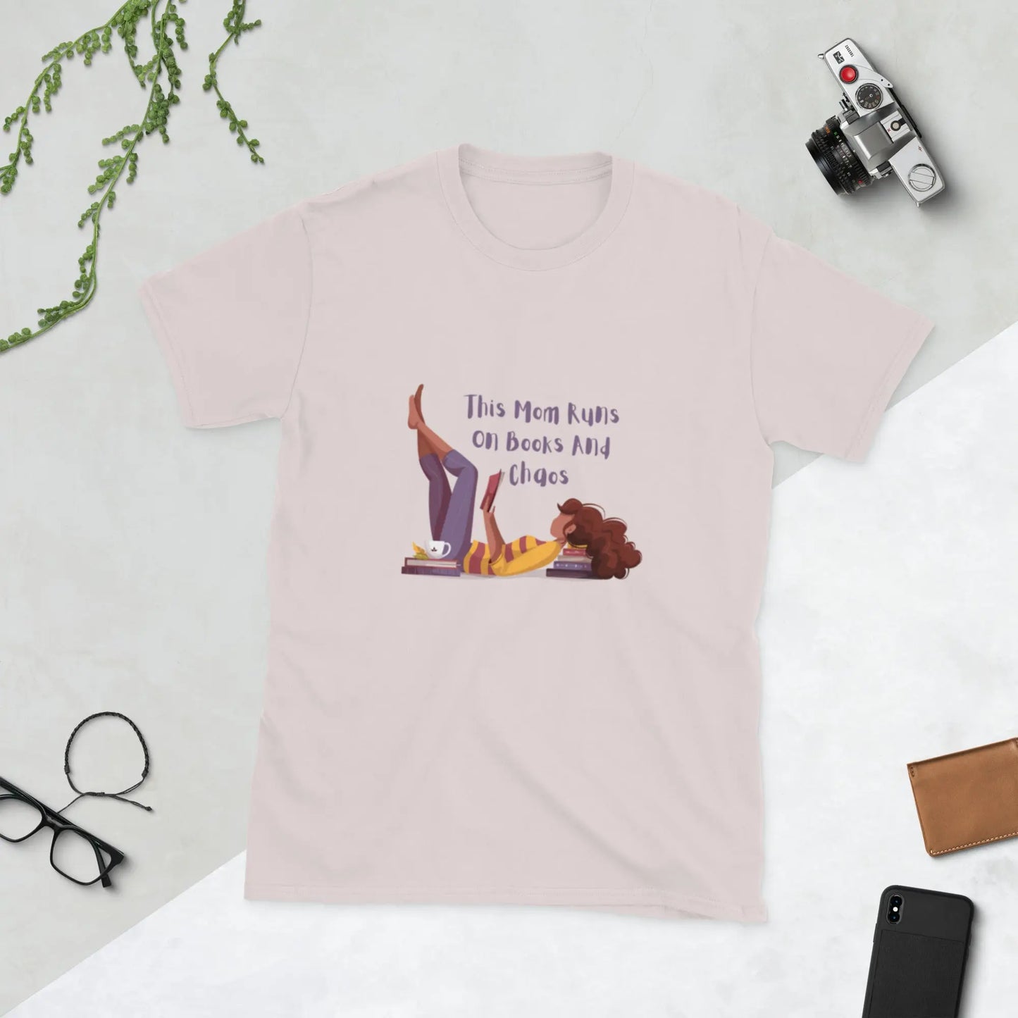 "This Mom Runs on Books and Chaos" Short - Sleeve Unisex Bookishly T-Shirt - TBRaring