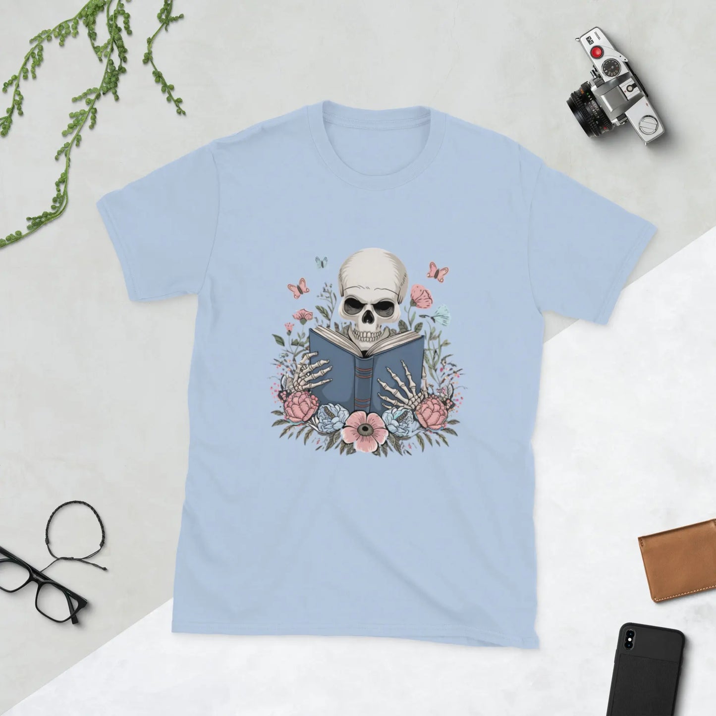 Bookish Shop Skeleton Reading Short - Sleeve Unisex T-Shirt - TBRaring
