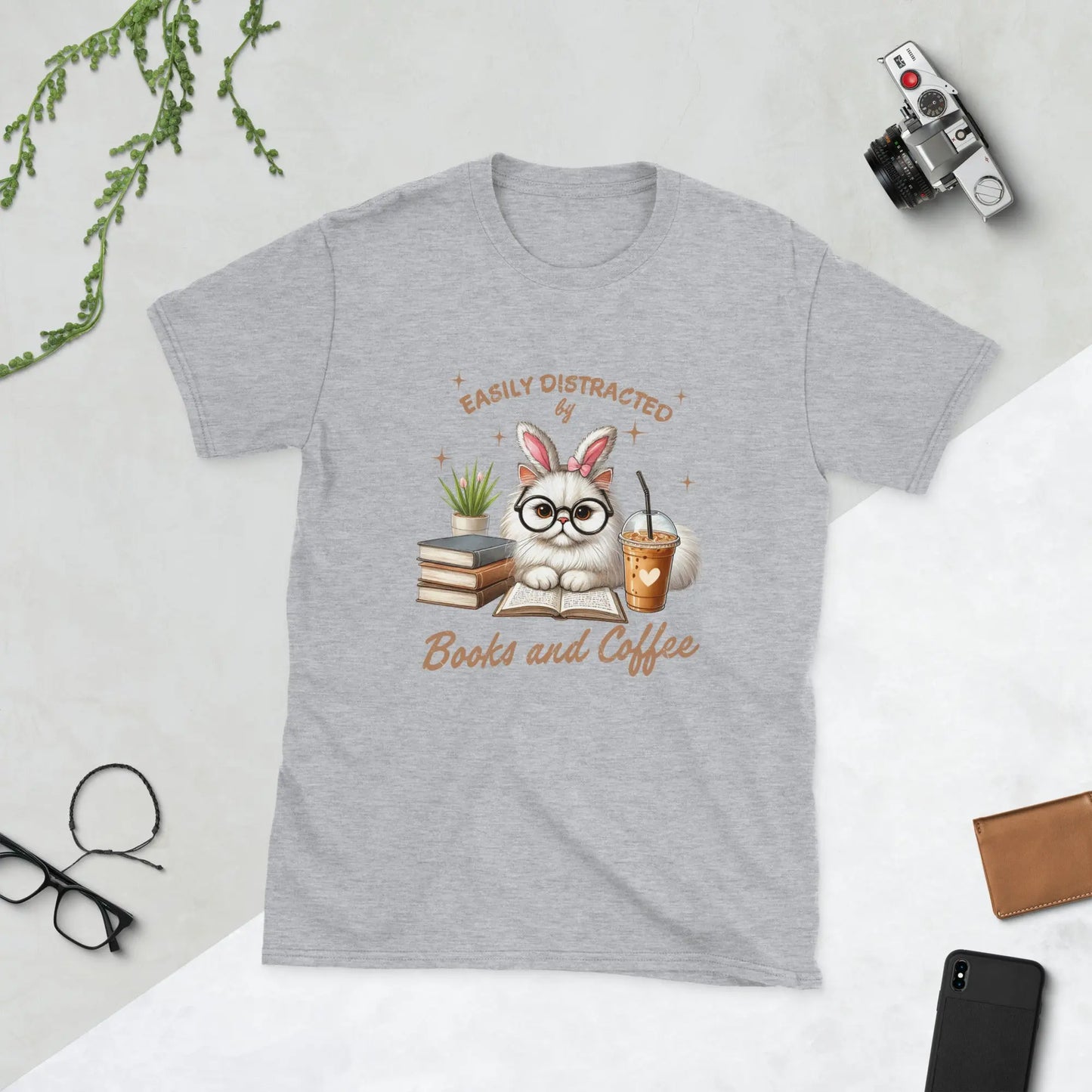 Bookish Shop "Easily Distracted by Books and Coffee" Short - Sleeve Unisex T-Shirt - TBRaring