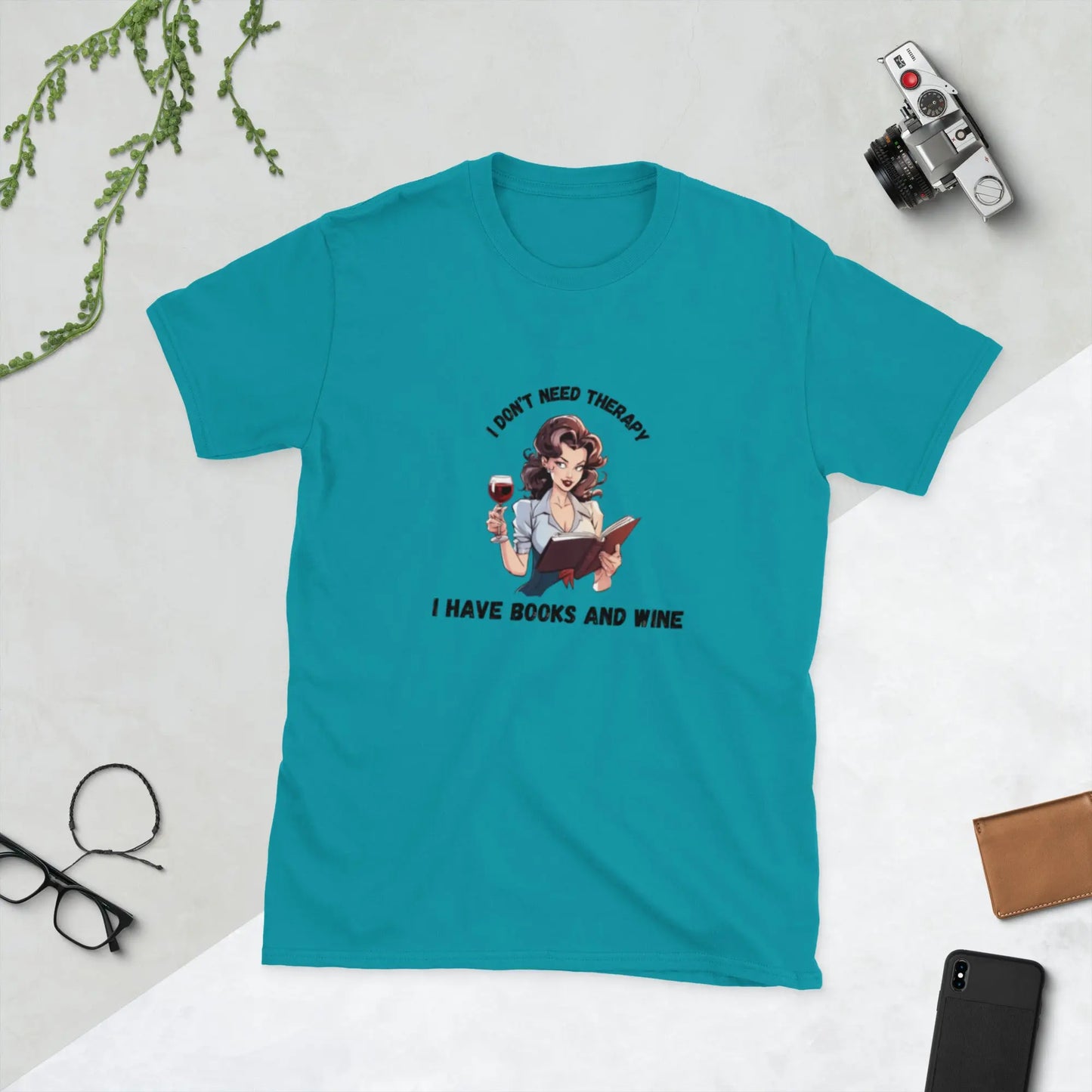 Bookish Shop "I Don't Need Therapy I Have Books and Wine" Short - Sleeve Unisex T-Shirt - TBRaring