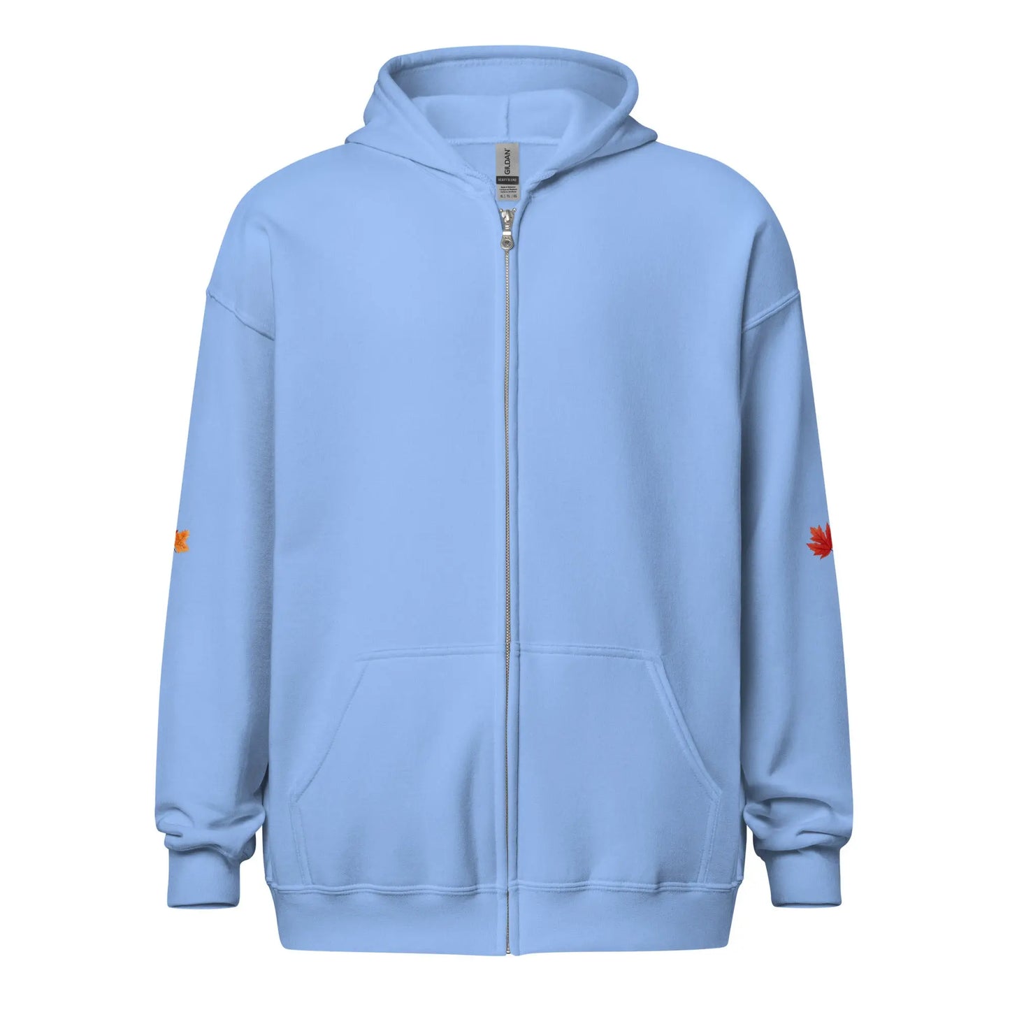 Page Turning Season Unisex heavy blend zip hoodie with leaf print on sleeves - TBRaring