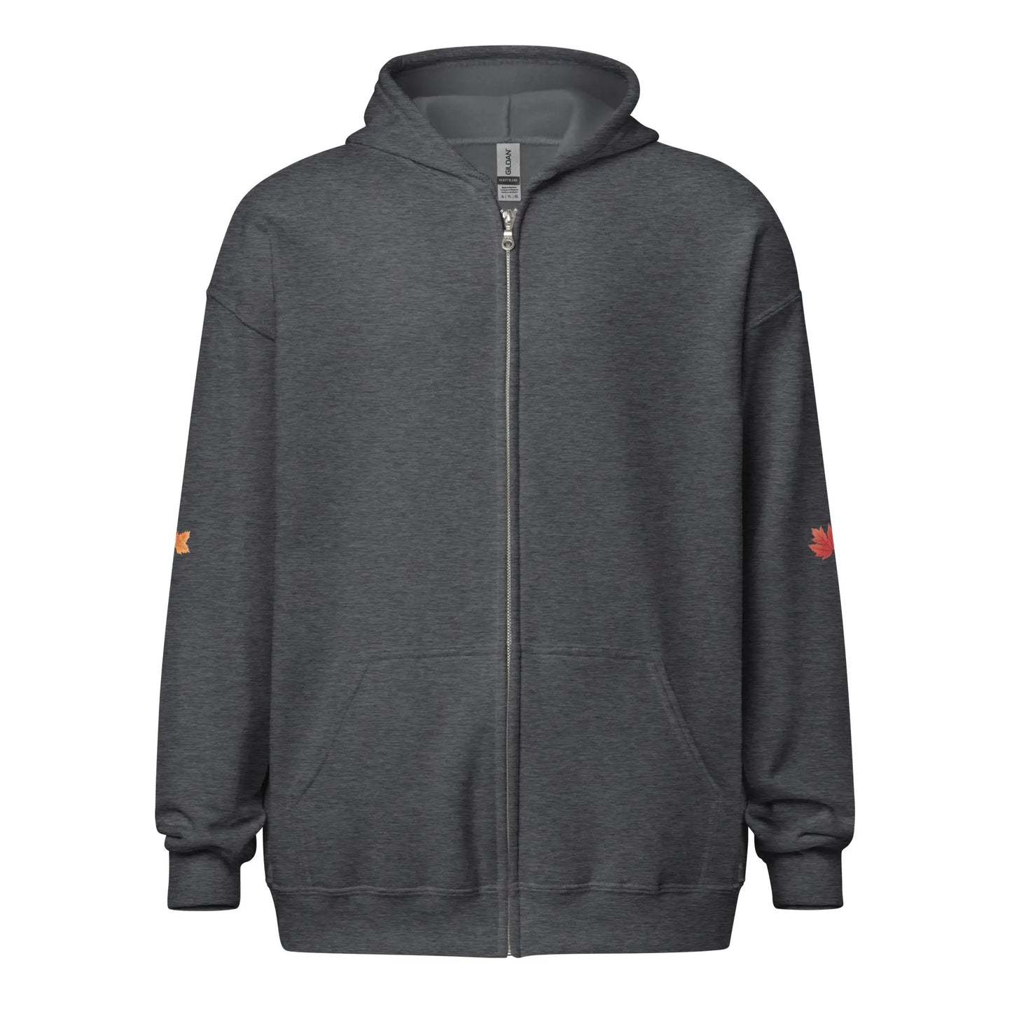 Page Turning Season Unisex heavy blend zip hoodie with leaf print on sleeves - TBRaring