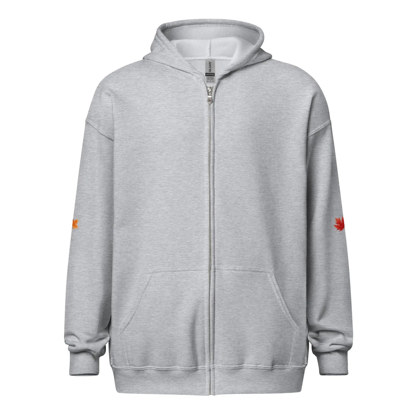 Page Turning Season Unisex heavy blend zip hoodie with leaf print on sleeves - TBRaring