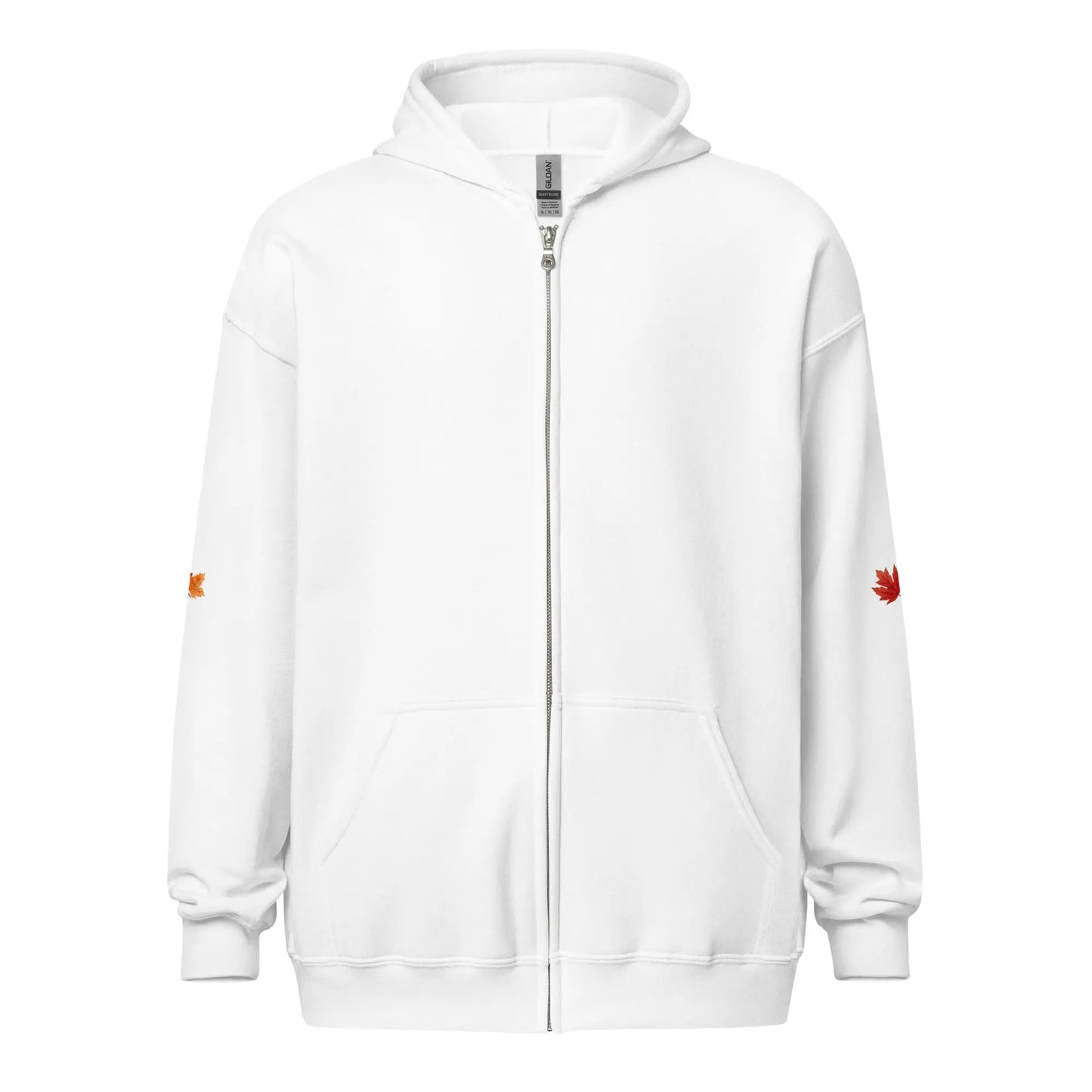 Page Turning Season Unisex heavy blend zip hoodie with leaf print on sleeves - TBRaring