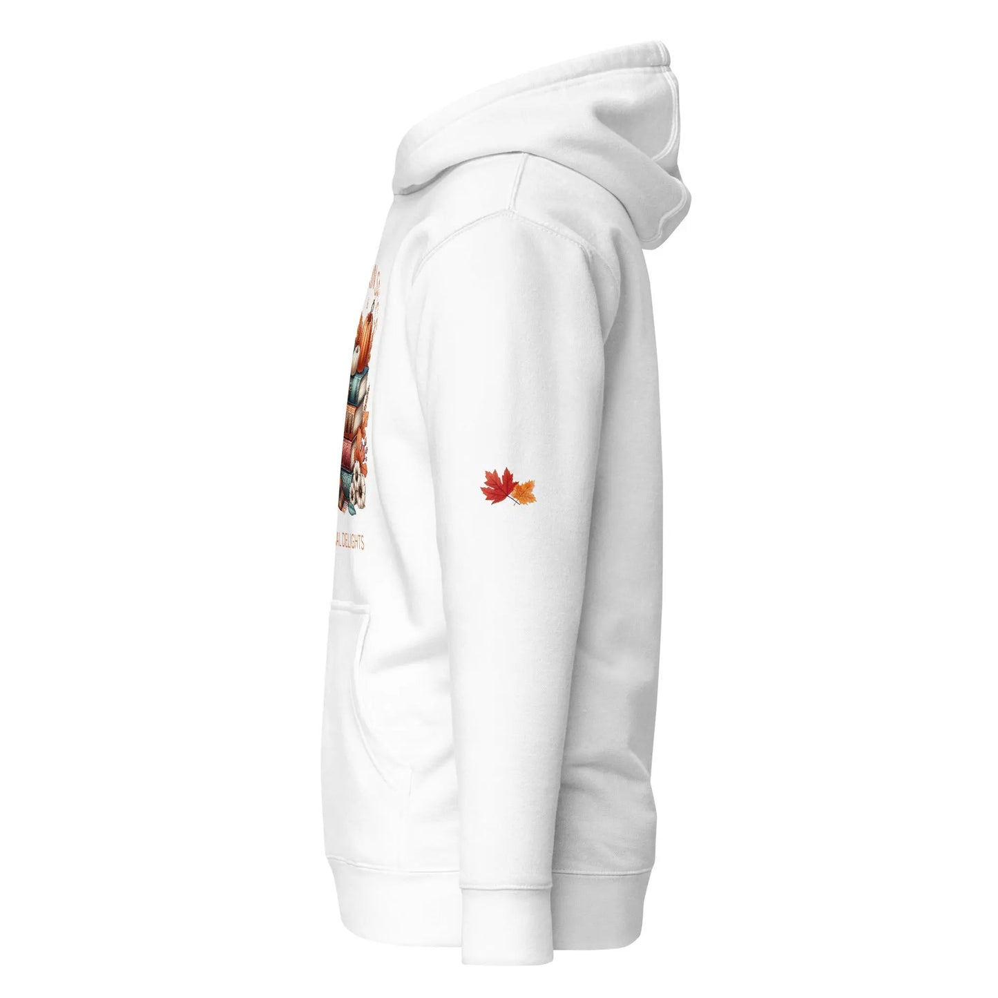 Pumpkin Spice & Fictional Delights Unisex Hoodie With Leaves on Sleeves - TBRaring