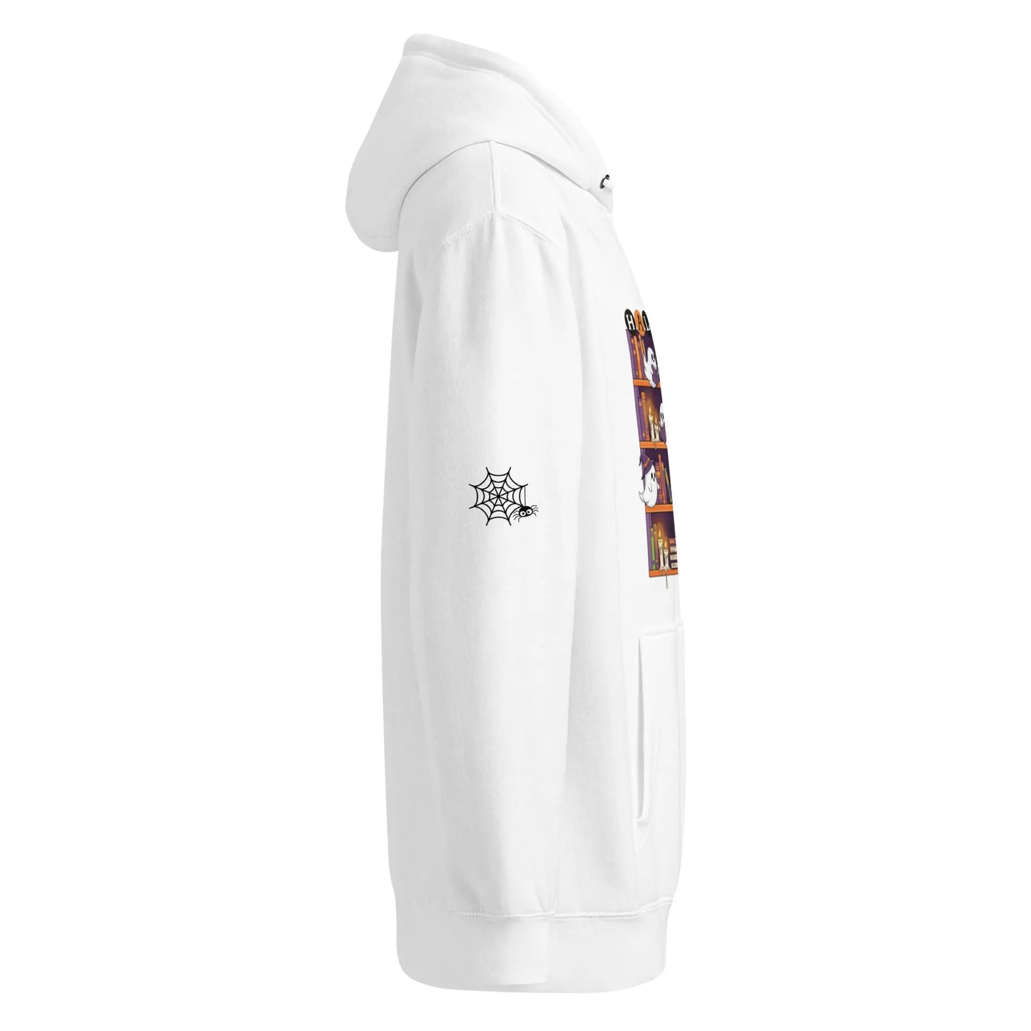 Halloween Ghost Bookcase Hoodie With Spider Webs On Sleeves - TBRaring