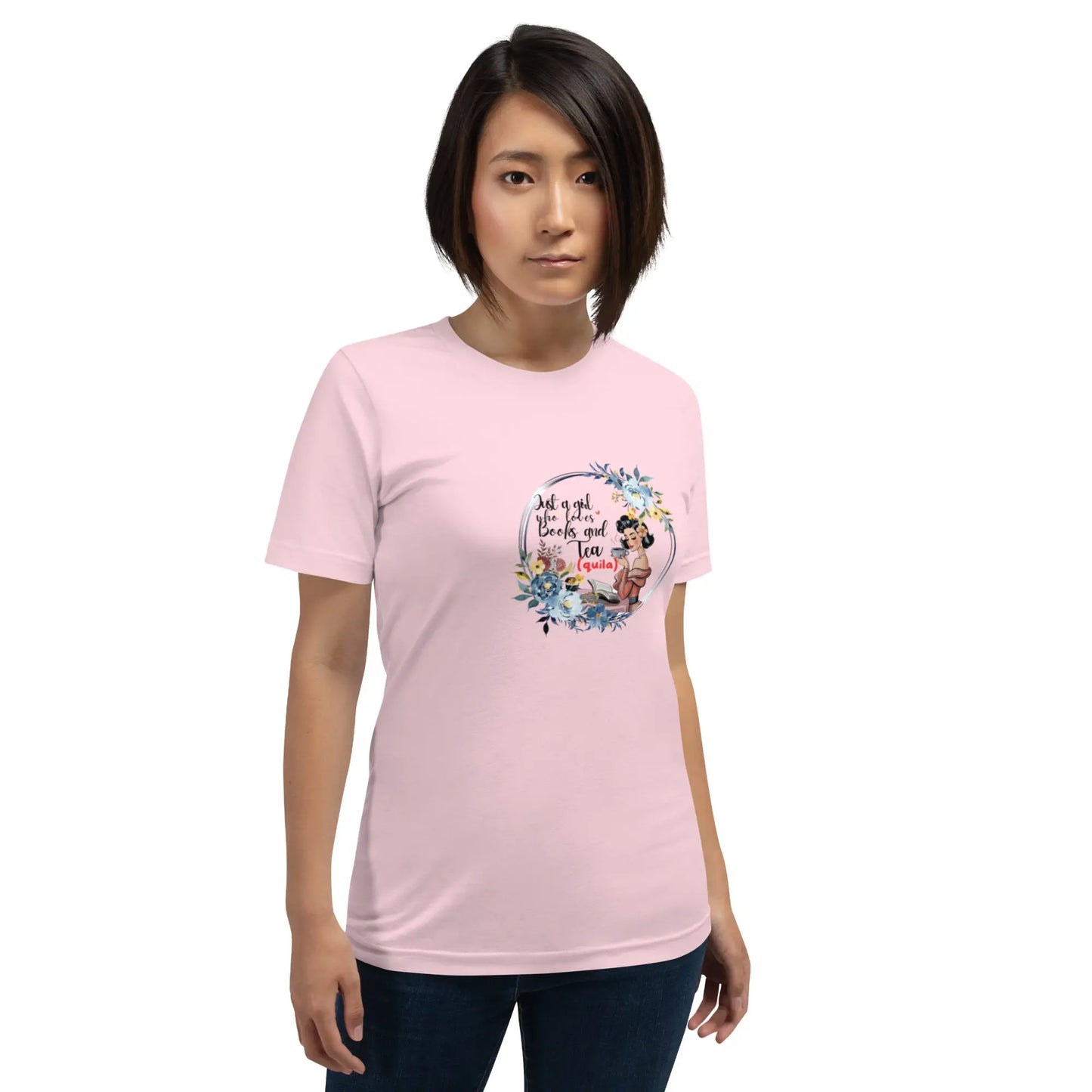 "Just a Girl who Loves Books and Tea - quila" Unisex t-shirt bookish merch - TBRaring