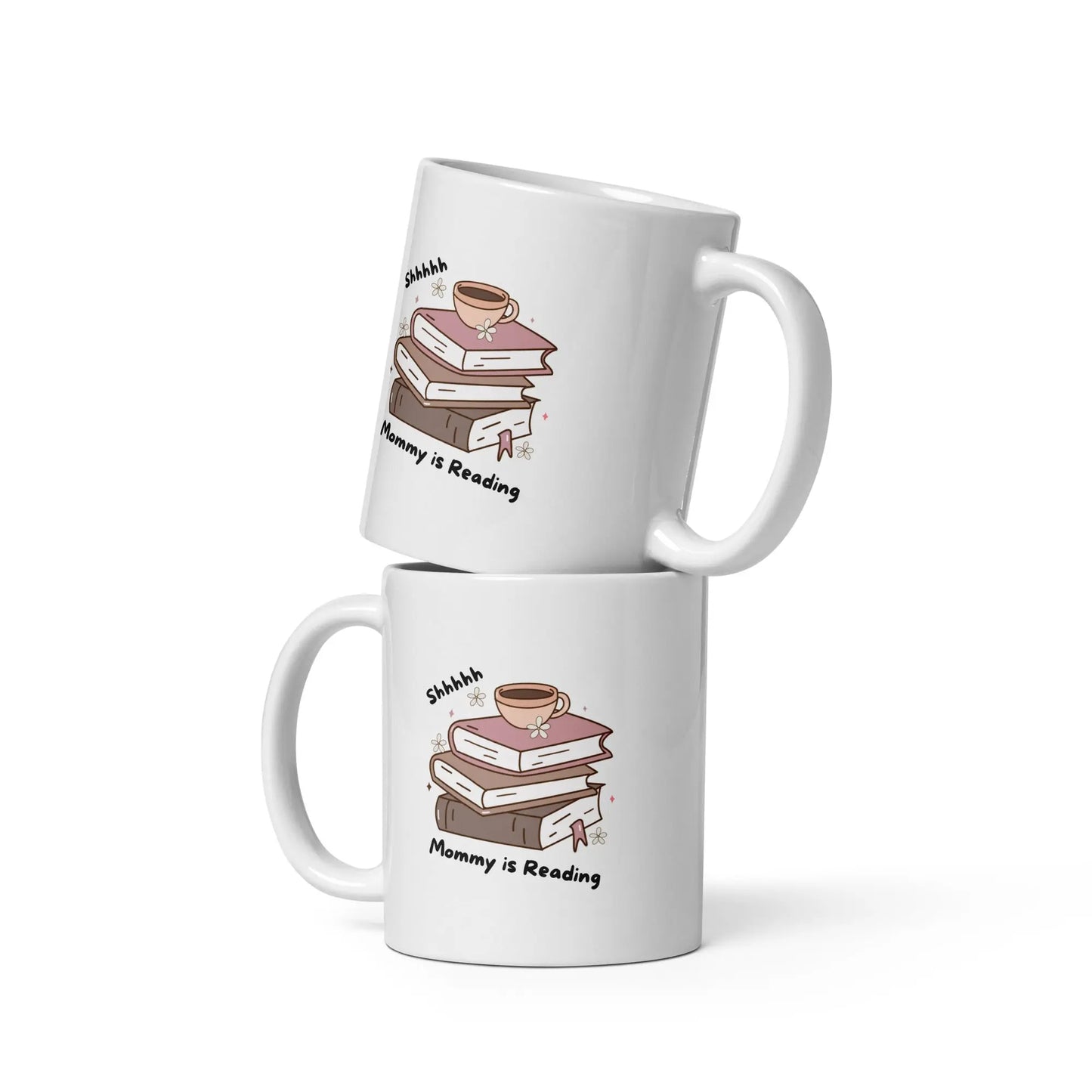 "Shhhh Mommy is Reading" Bookish Merch White glossy mug - TBRaring