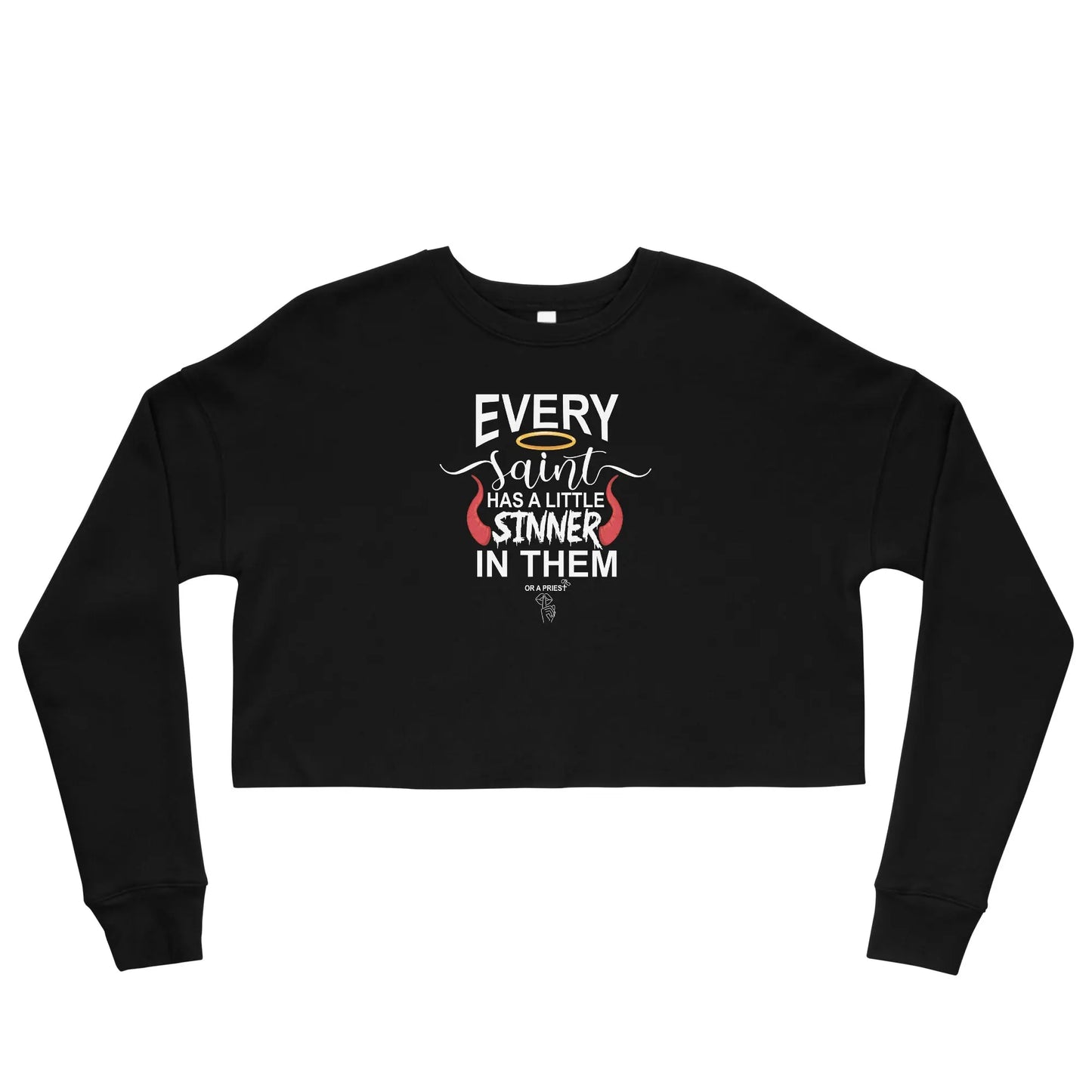 "Every Saint Needs A Little Sinner" Crop Sweatshirt bookish merch - TBRaring