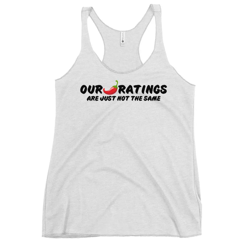"Our chili pepper ratings are not the same" Women's Racerback Tank top bookish goods - TBRaring