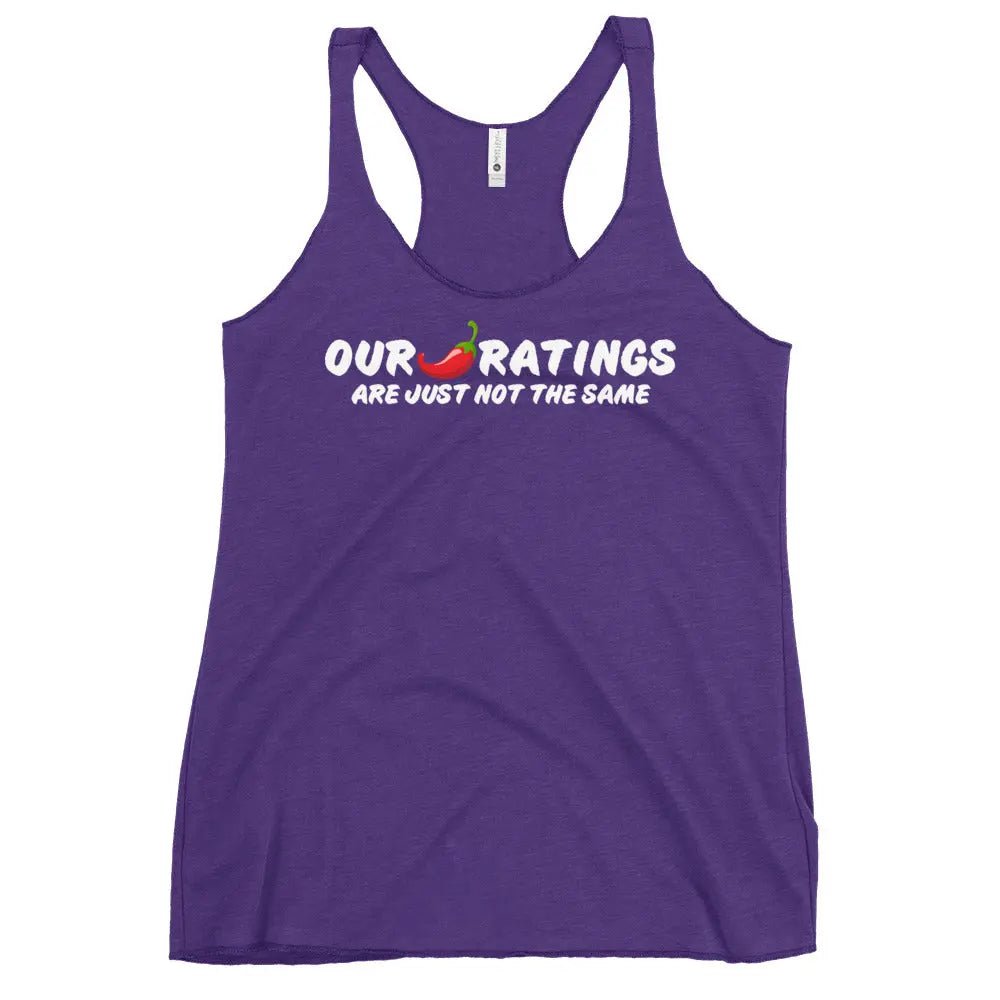 "Our chili pepper ratings are not the same" Women's Racerback Tank top bookish goods - TBRaring