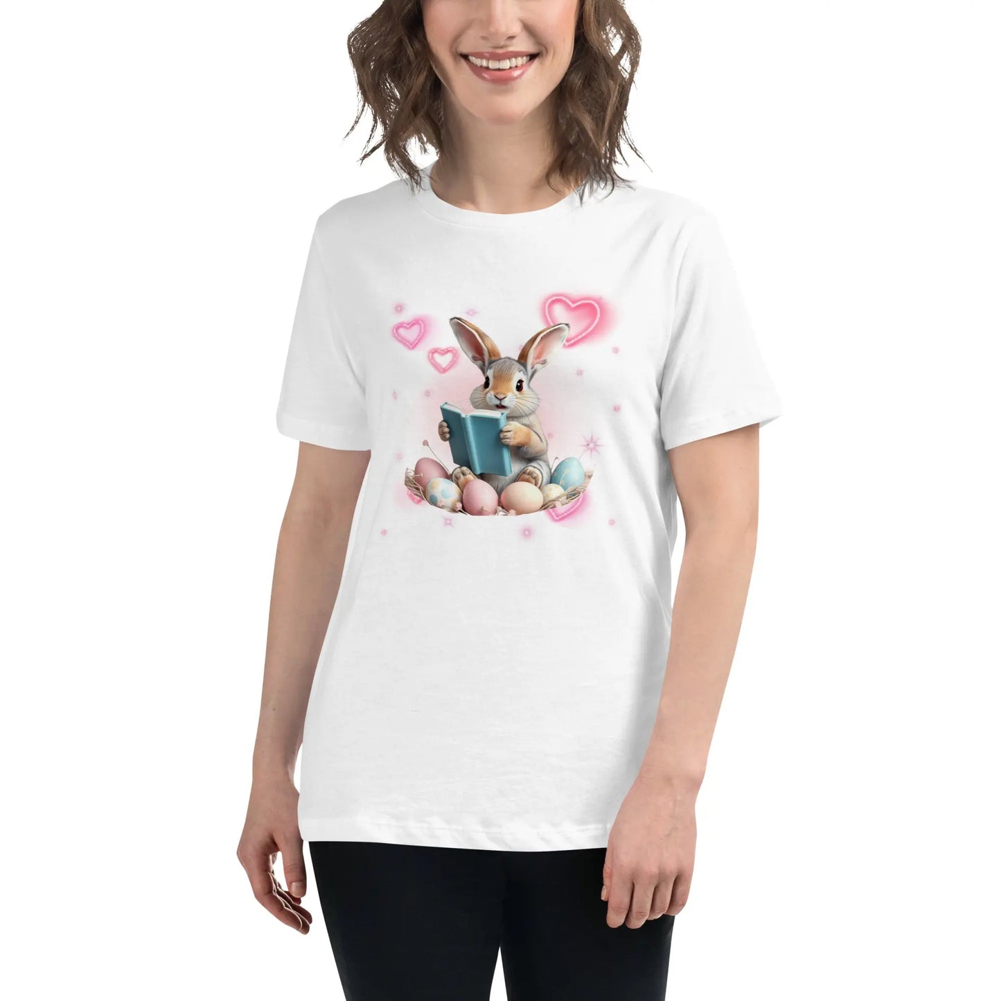 "Bunny Reading" Women's Relaxed T-Shirt - TBRaring