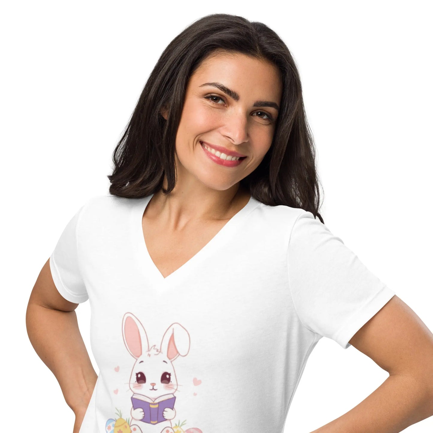 "Book Bunny" Women’s relaxed v - neck t-shirt bookish merch - TBRaring