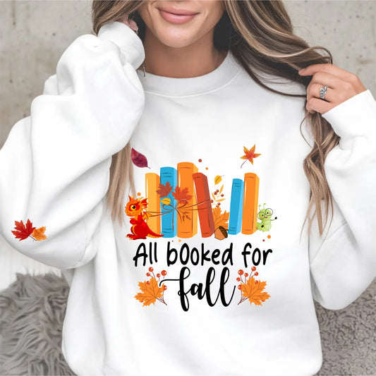 All Booked For Fall Unisex Sweatshirt With Leaves on Sleeves - TBRaring
