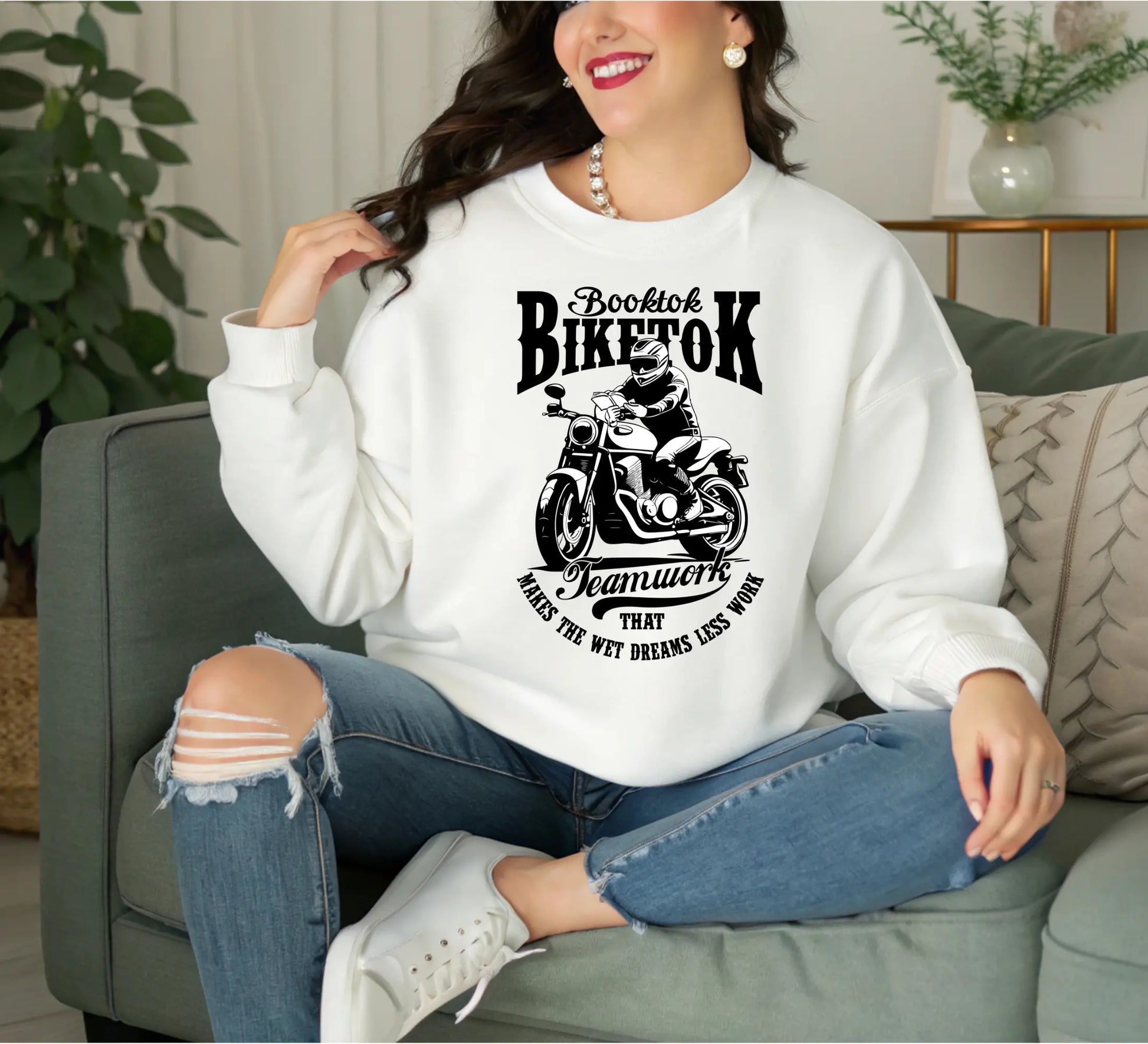 "Booktok Biketok Teamwork" Bookish Goods Unisex Sweatshirt - TBRaring