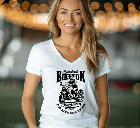 "Booktok Biketok Teamwork" Women’s relaxed v - neck t-shirt Bookish Goods - TBRaring