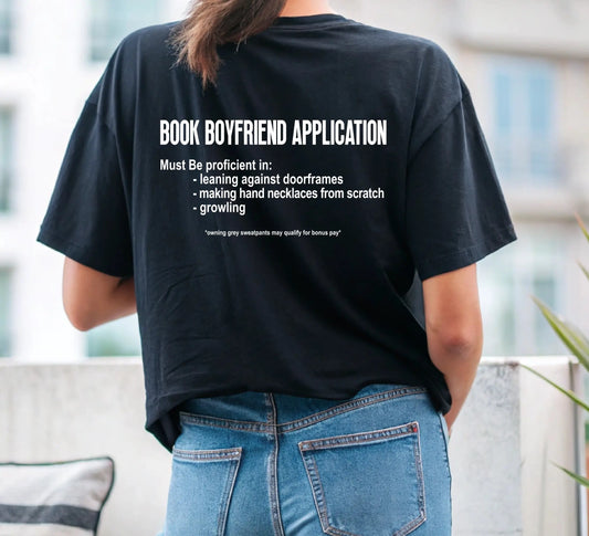 "Book Boyfriend Application" Unisex t-shirt bookish merch - TBRaring