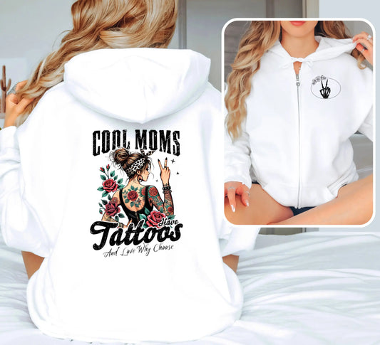 Bookish Shop "Cool Moms Have Tattoos and Love Why Choose" Unisex heavy blend zip hoodie - TBRaring