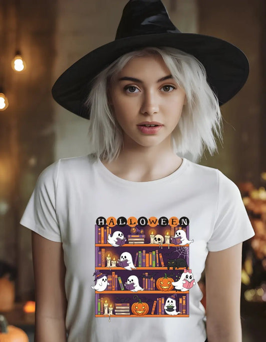 Ghost Halloween Bookcase classic tee - TBRaring