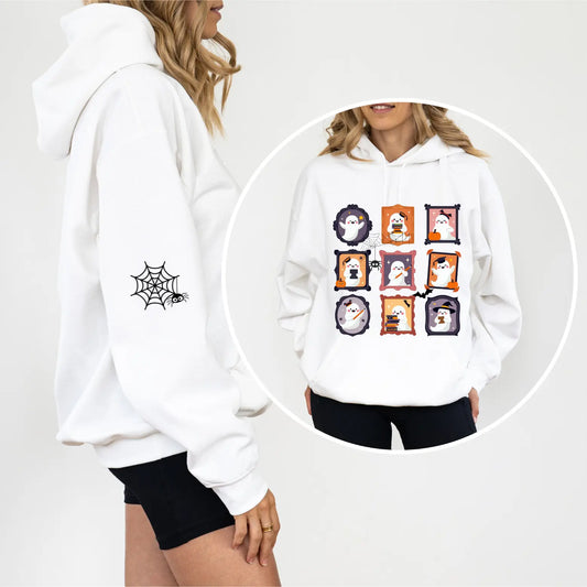 Ghost Teacher Picture Frame hoodie With Spider Webs On Sleeves - TBRaring