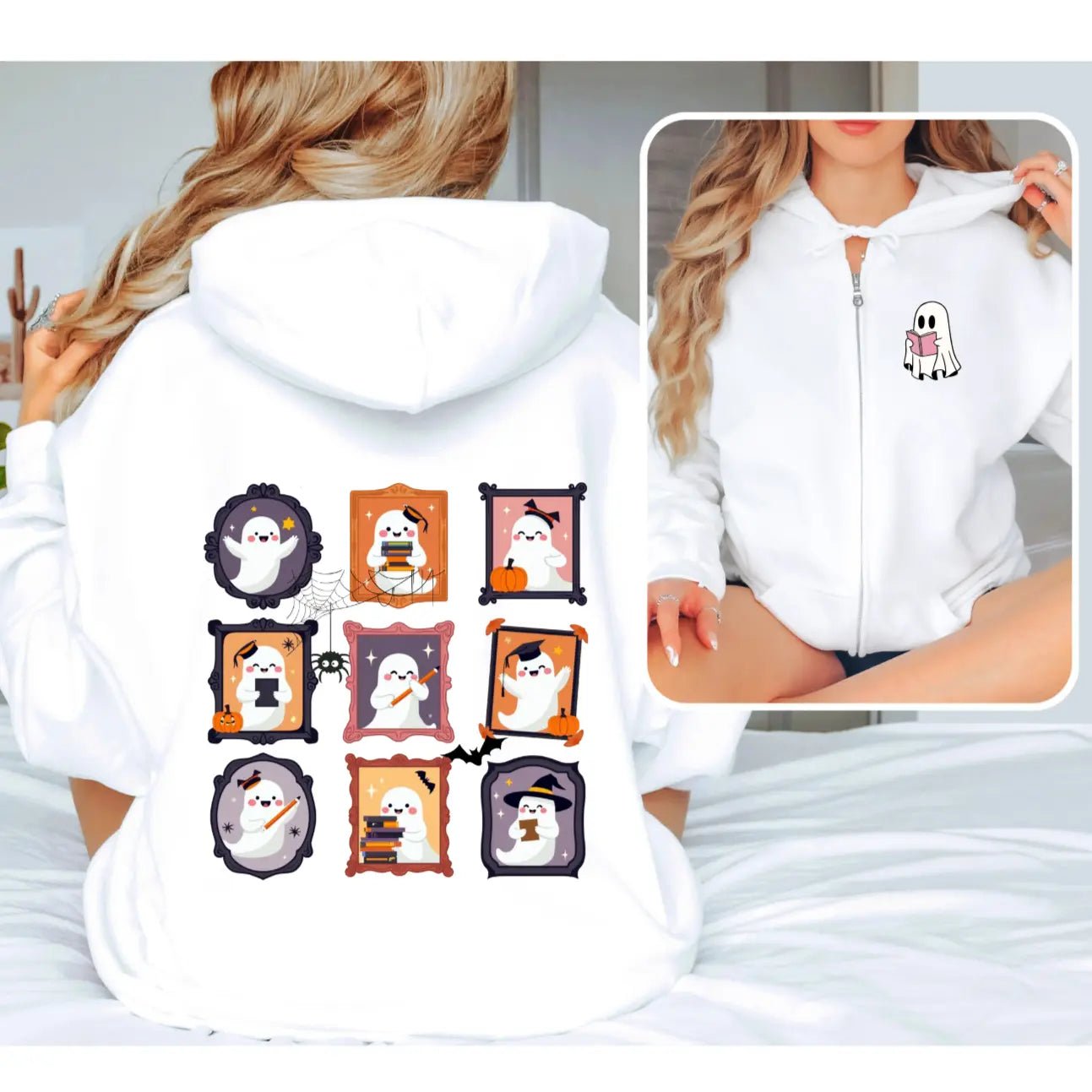 Ghost Teacher Picture Frame zip hoodie With Front and Back - TBRaring
