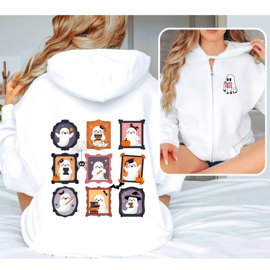 Ghost Teacher Picture Frame zip hoodie With Front and Back - TBRaring