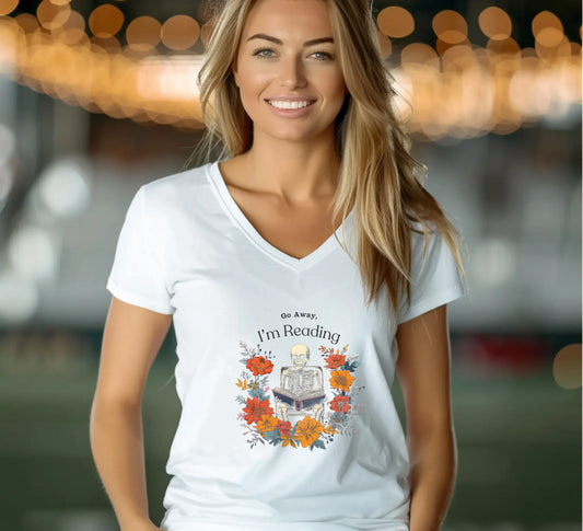 Bookish "Go Away I'm Reading" Unisex Short Sleeve V - Neck T-Shirt - TBRaring