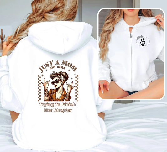 "Just a Mom Out Here Trying to Finish Her Chapter" Unisex heavy blend zip hoodie Bookish Merch - TBRaring