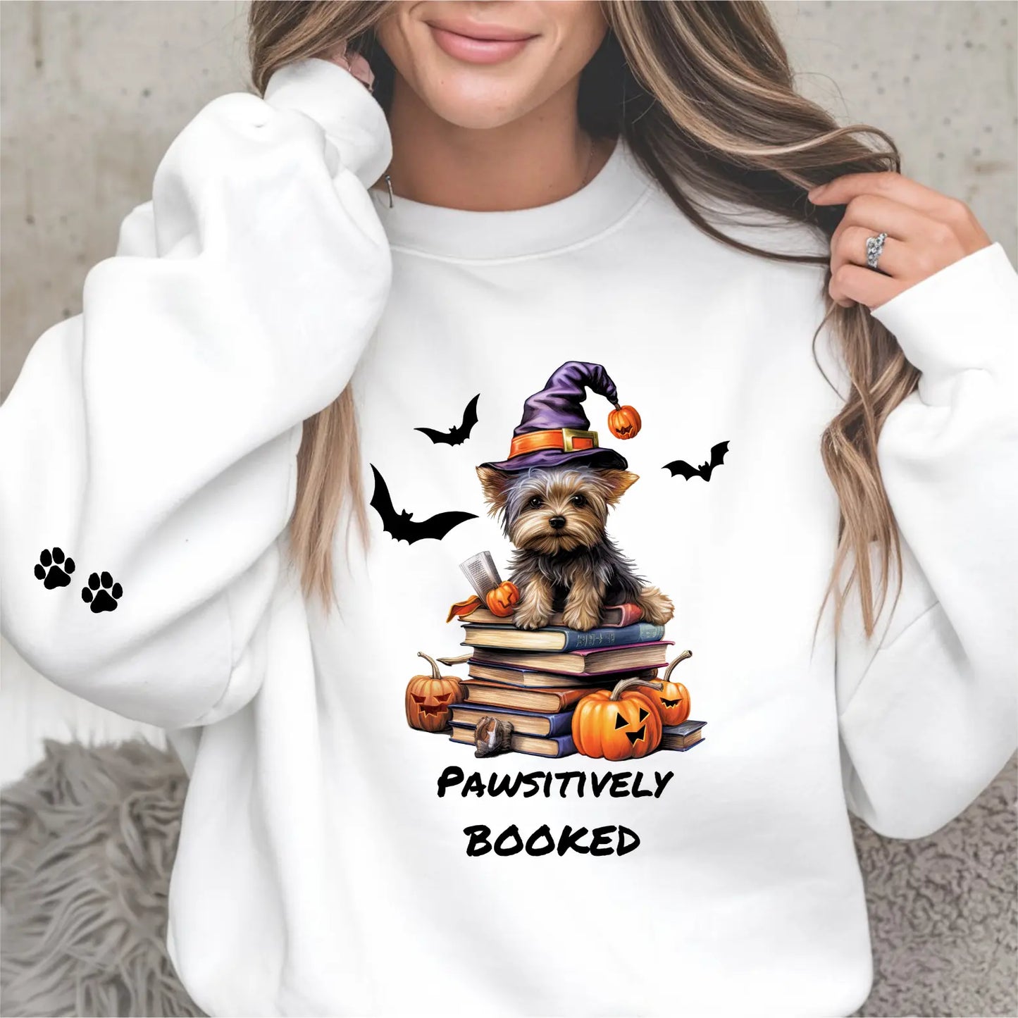 Pawsitively Booked Sweatshirt With Paws On Sleeves - TBRaring