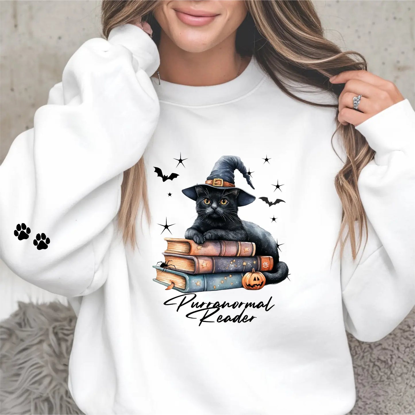 Purranormal Reads Sweatshirt With Paws On Sleeves - TBRaring