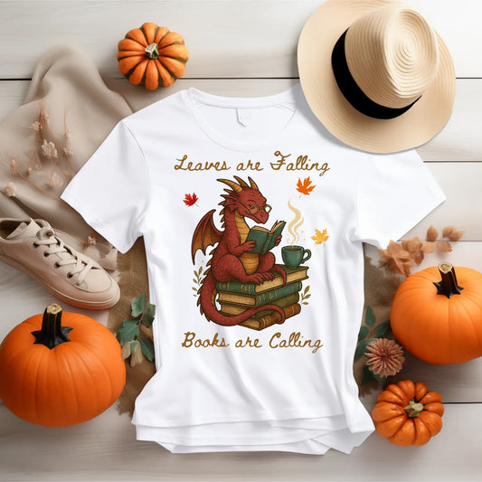 Leaves Are Falling Books Are Calling Book Dragon Short - Sleeve Unisex T-Shirt - TBRaring