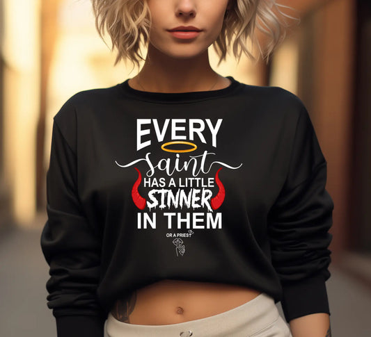 "Every Saint Needs A Little Sinner" Crop Sweatshirt bookish merch - TBRaring