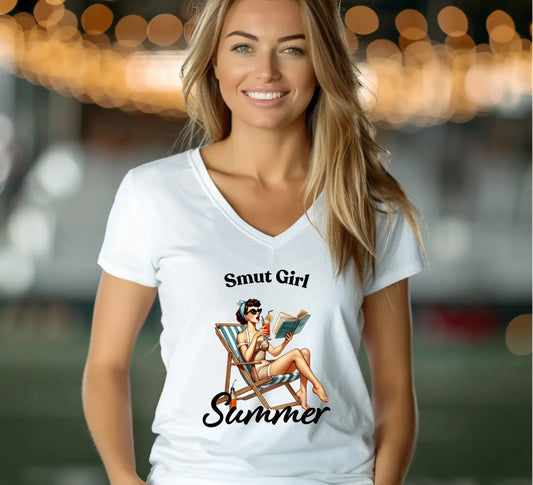 "Smut Girl Summer" Women’s relaxed v - neck t-shirt bookish goods - TBRaring
