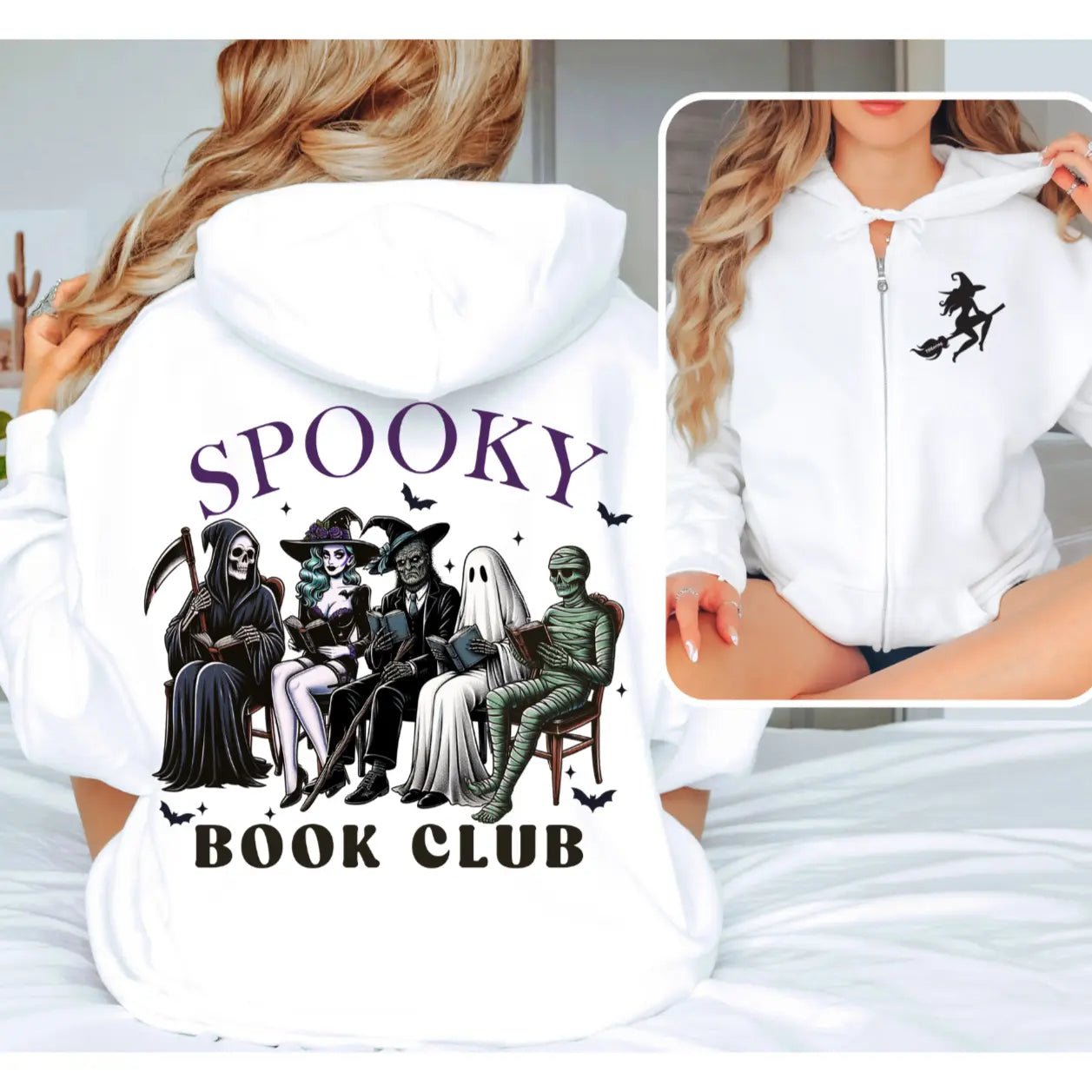 Spooky Book Club zip hoodie With Front and Back - TBRaring