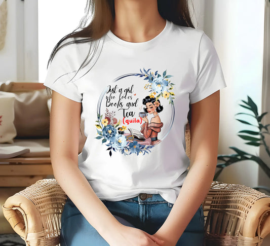 "Just a Girl who Loves Books and Tea - quila" Unisex t-shirt bookish merch - TBRaring