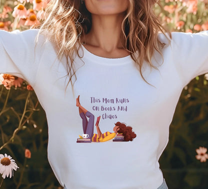 "This Mom Runs on Books and Chaos" Short - Sleeve Unisex Bookishly T-Shirt - TBRaring