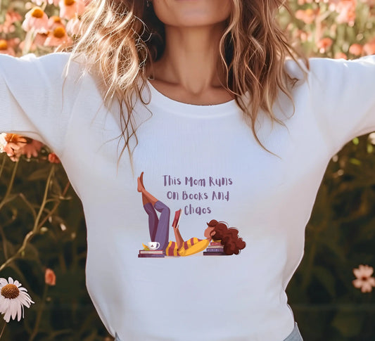 "This Mom Runs on Books and Chaos" Short - Sleeve Unisex Bookishly T-Shirt - TBRaring