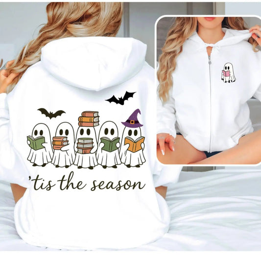 Tis The Season Ghost zip hoodie with Front and Back - TBRaring
