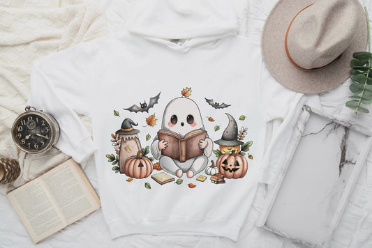 Cute Reading Ghost Hoodie