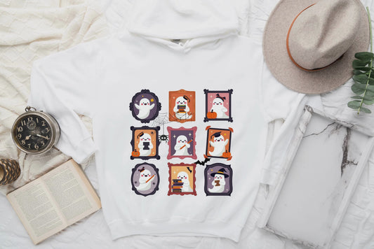 Ghost Teacher Picture Frame hoodie With Spider Webs On Sleeves