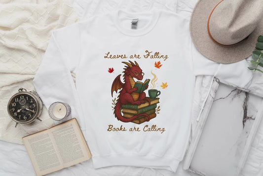 Leaves Are Falling Books Are Calling Unisex Sweatshirt With Leaves on Sleeves