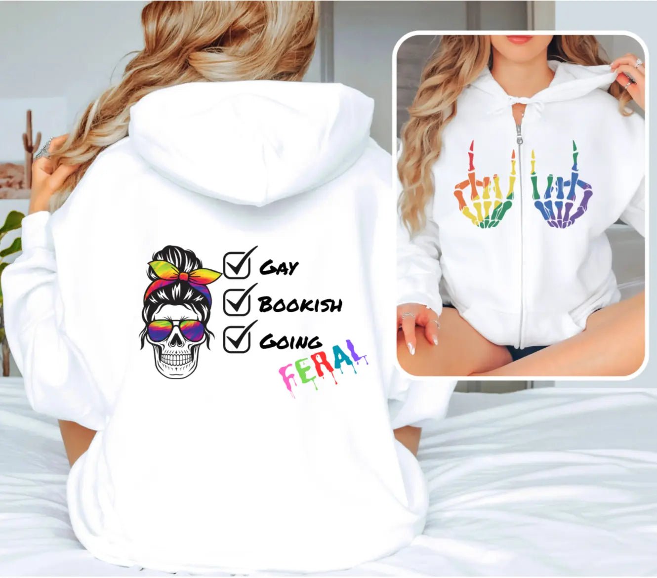Gay, Bookish, Going Feral Pride Zip Up Hoodie - TBRaring