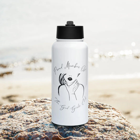 "Proud Member of the Good Girl Club" Stainless steel bookish merch water bottle with a straw lid - TBRaring