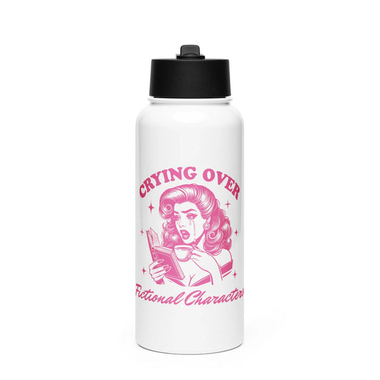 Bookish Shop "Crying Over Fictional Characters" Stainless steel water bottle with a straw lid - TBRaring