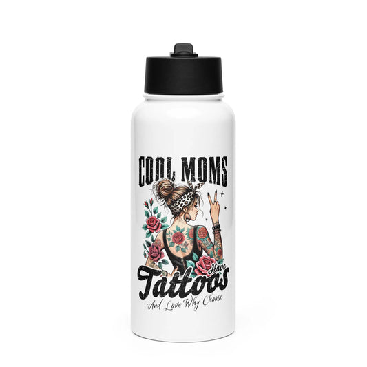 "Cool Moms Have Tattoos and Love Why Choose" Stainless steel water bottle with a straw lid Bookish Merch - TBRaring