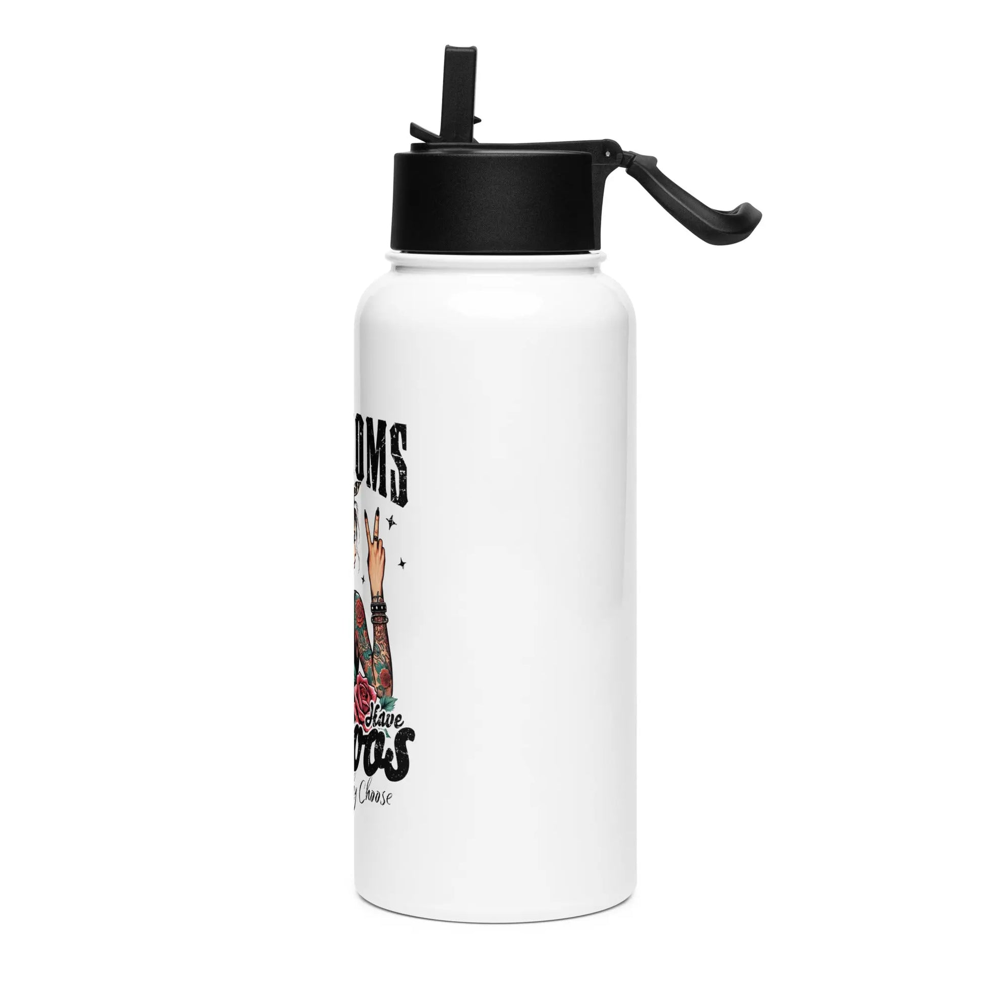 "Cool Moms Have Tattoos and Love Why Choose" Stainless steel water bottle with a straw lid Bookish Merch - TBRaring